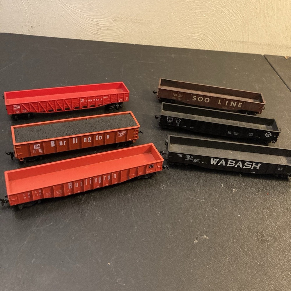 HO Gondola Car Lot of 6‎ Burlington Wabash Soo Line Erie Milwaukee Train Railway